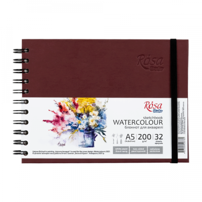 Блокнот для акварели А5 на спирали горизонтальный Watercolor by SM-LT Art 200г/м2 32 л белая бумага, Бордо ROSA Studio