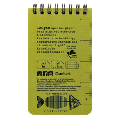 Тактический блокнот, водостойкий, 125х75 мм, 120 г/м2, 48 л., All weather notebook SMILTAINIS