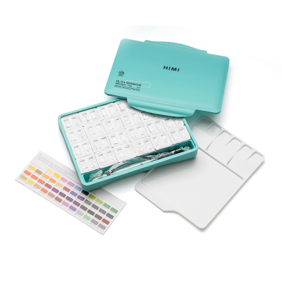 Набор гуашевых красок HIMI Twin Cup 48x12 мл, 3 кисти, зеленый пластиковый пенал