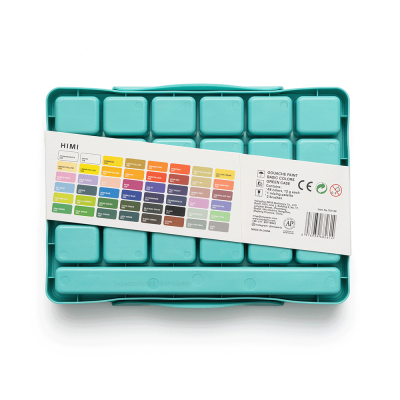 Набор гуашевых красок HIMI Twin Cup 48x12 мл, 3 кисти, зеленый пластиковый пенал