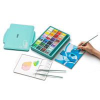 Набір гуашевих фарб HIMI Twin Cup 48x12 мл, 3 пензлі, зелений пластиковий пенал