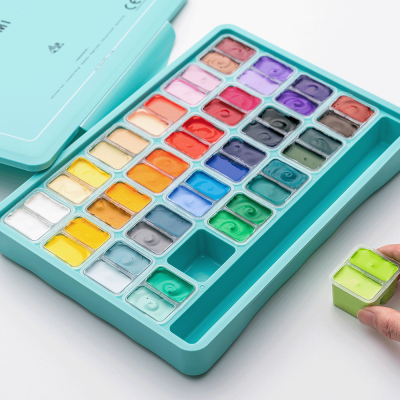 Набор гуашевых красок HIMI Twin Cup 48x12 мл, 3 кисти, зеленый пластиковый пенал