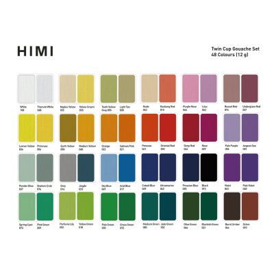 Набор гуашевых красок HIMI Twin Cup 48x12 мл, 3 кисти, зеленый пластиковый пенал