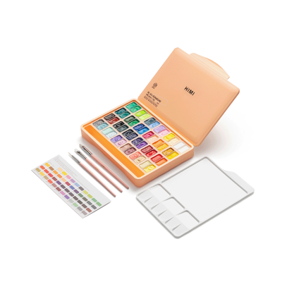 Набор гуашевых красок HIMI Twin Cup 48x12 мл, 3 кисти, персиковый пластиковый пенал Набор гуашевых красок HIMI Twin Cup 48x12 мл, 3 кисти, персиковый пластиковый пенал