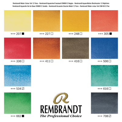 Набір акварельних фарб Rembrandt, 12 фарб у кюветах +пензель, Royal Talens
