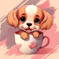 Холст хлопок на ХДФ с контуром Песик в чашке 20x20, акриловый грунт, Arteo