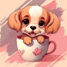 Холст хлопок на ХДФ с контуром Песик в чашке 20x20, акриловый грунт, Arteo