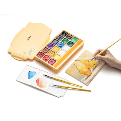 Набір гуашевих фарб Jelly Cup 18x30 мл, жовтий пластиковий пенал, HIMI
