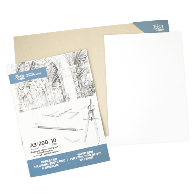 Папка бумаги для рисунка и чертежа А3 29,7х42см 10л. Мелкое зерно 200г/м2 ROSA Studio