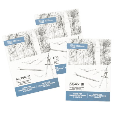 Папка бумаги для рисунка и чертежа А3 29,7х42см 10л. Мелкое зерно 200г/м2 ROSA Studio