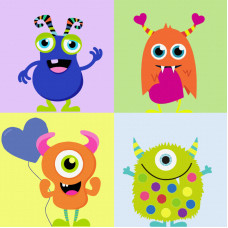 Полотно на картоні з контуром, „Монстрики“, 20х20, бавовна, акрил, ROSA START