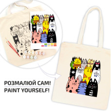 Набір, екосумка-розмальовка, „Котики“, бавовна 220 г/м2, 38х42см, ROSA Talent