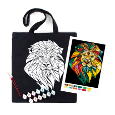 Набор экосумка-раскраска с красками, черная, Неоновый лев, хлопок 200 г/м2, 38х42см, ROSA Talent