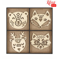 Набор заготовок Лесные звери, фанера, 13х13см, 12шт, ROSA Talent