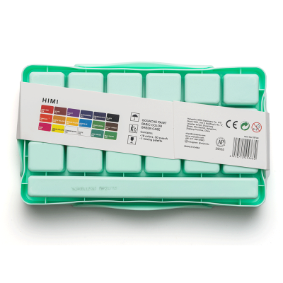 Набір гуашевих фарб Jelly Cup 18x30 мл, зелений пластиковий пенал, HIMI
