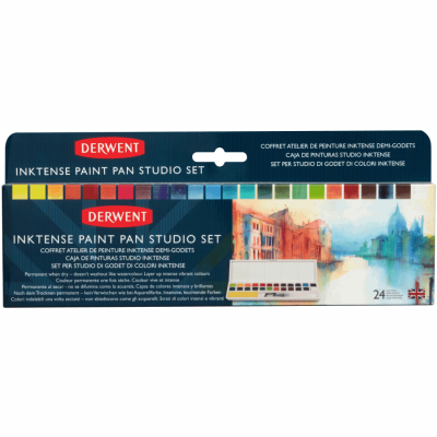 Краски черильные Derwent Inktense Paint Pan 24 цветы + кисть с резервуаром
