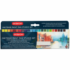 Краски черильные Derwent Inktense Paint Pan 24 цветы + кисть с резервуаром
