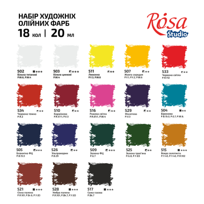 Набір олійних фарб 18×20 мл блістер ROSA Studio