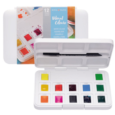 Набір акварельних фарб, VAN GOGH, Pocket box VIBRANT COLOURS, 12 кювет+пензлик, пластик, Royal Talen