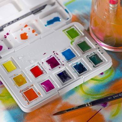 Набір акварельних фарб, VAN GOGH, Pocket box VIBRANT COLOURS, 12 кювет+пензлик, пластик, Royal Talen