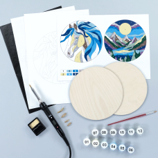 Набор для выжигания картины на дереве Horse and Mountains с красками в коробке ROSA Start