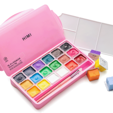 Набор гуашевых красок HIMI Jelly Cup 18x30 мл, 3 кисти, розовый пластиковый пенал