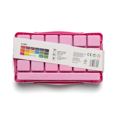 Набор гуашевых красок HIMI Jelly Cup 18x30 мл, 3 кисти, розовый пластиковый пенал Набор гуашевых красок HIMI Jelly Cup 18x30 мл, 3 кисти, розовый пластиковый пенал