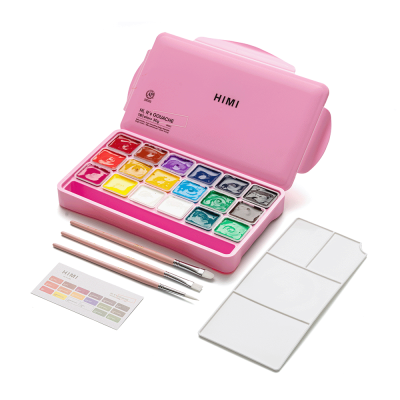 Набор гуашевых красок HIMI Jelly Cup 18x30 мл, 3 кисти, розовый пластиковый пенал Набор гуашевых красок HIMI Jelly Cup 18x30 мл, 3 кисти, розовый пластиковый пенал