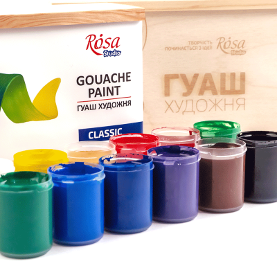Набір гуашевих фарб CLASSIC, 12*40мл, дерев’яний пенал, ROSA Studio