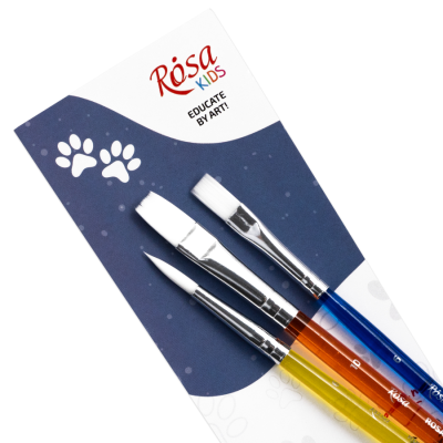 Набор кистей 4, синтетика, 3шт: круглая (№6), плоская (№6,10), ROSA Kids