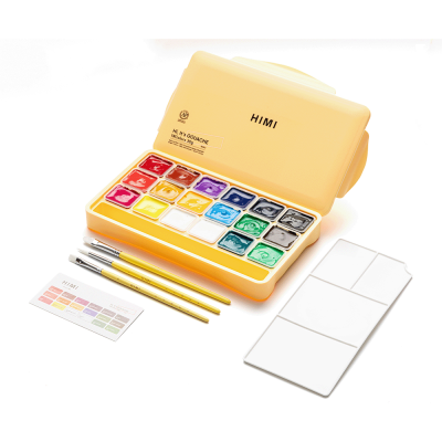 Набор гуашевых красок HIMI Jelly Cup 18x30 мл, 3 кисти, желтый пластиковый пенал Набор гуашевых красок HIMI Jelly Cup 18x30 мл, 3 кисти, желтый пластиковый пенал