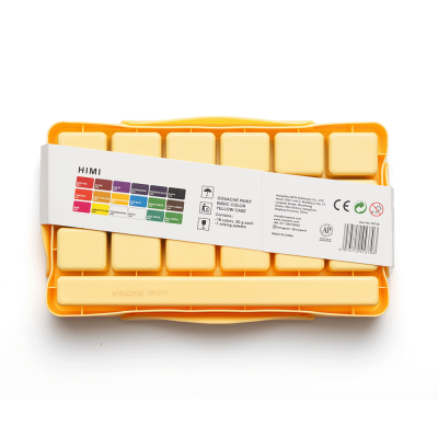 Набор гуашевых красок HIMI Jelly Cup 18x30 мл, 3 кисти, желтый пластиковый пенал Набор гуашевых красок HIMI Jelly Cup 18x30 мл, 3 кисти, желтый пластиковый пенал