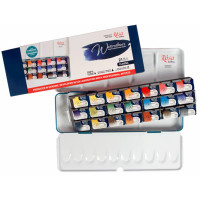 Набір акварельних фарб Класика в металевому пеналі Бірюза 21 колір кювета ROSA Gallery