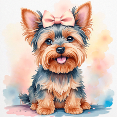 Холст хлопок на ХДФ с контуром Щенок с бантиком 20x20, акриловый грунт, Arteo