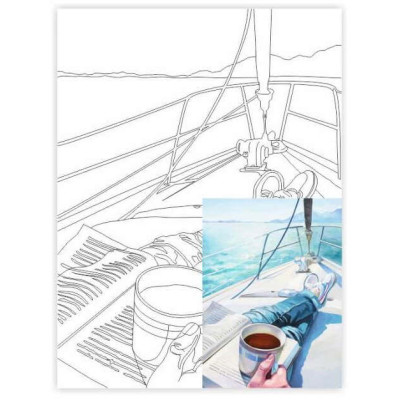 Полотно на картоні з контуром, Морські пейзажі №5, 30*40, бавовна, акрил, ROSA START