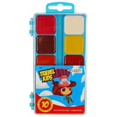 Набір дитячої акварелі TRAVEL KIDS, 10 кол б-пензлі, пластик, ГАММА (312044-TK)