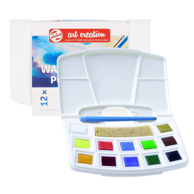 Набор акварельных красок TALENS ART CREATION, Pocket box 12 кювет, кисть, спонж, Royal Talens