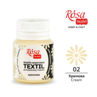 Фарба акрилова для тканин, Кремова (02), 20 мл, ROSA TALENT