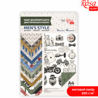 Набор дизайнерской бумаги „Men's Style А4, 200гр 8л, двустор матовая, ROSA TALENT (5311166)