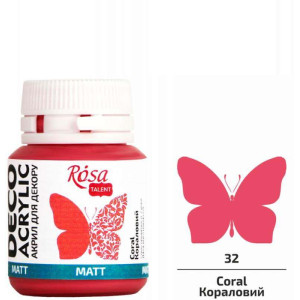 Акрил для декора, Кораловый, матовый, 20 мл, ROSA TALENT