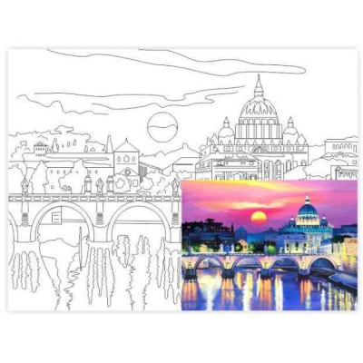 Полотно на картоні з контуром, Пейзаж №23, 30*40, бавовна, акрил, ROSA START