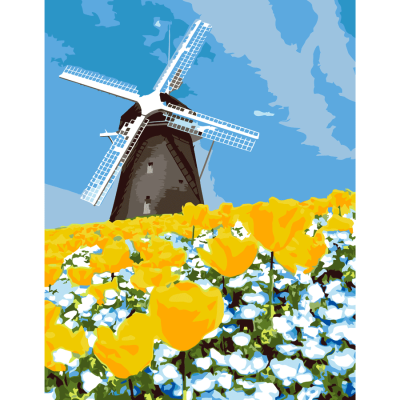 Набір-стандарт, картина за номерами, „Млин на тюльпановому полі“, 35х45см, ROSA START