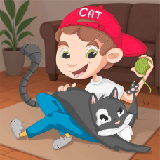 Холст хлопок на ХДФ с контуром Мальчик и котик 20x20, акриловый грунт, Arteo