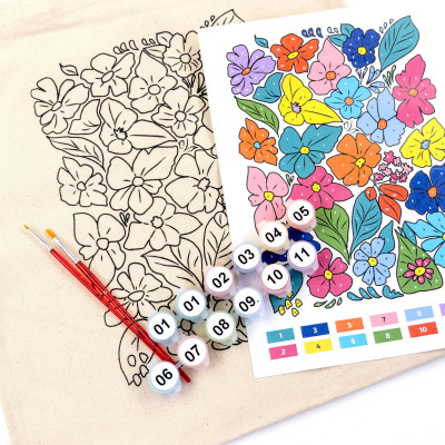 Набір еко-сумка розмальовка Funny Flowers, бавовна 220 г/м2, 38х42 см, ROSA Talent