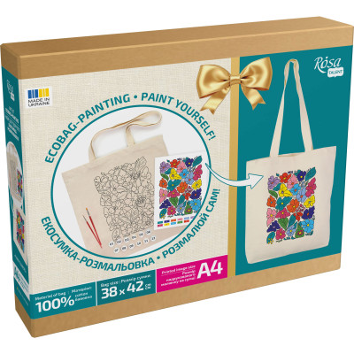 Набір еко-сумка розмальовка Funny Flowers, бавовна 220 г/м2, 38х42 см, ROSA Talent