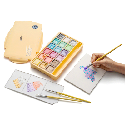 Набір гуашевих фарб металік Jelly Cup 18x30 мл, жовтий пластиковий пенал, HIMI