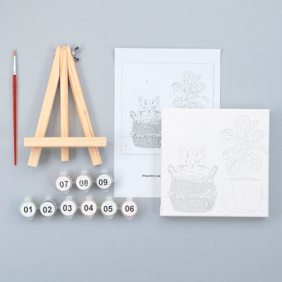 Набор картина по номерам Котенок в вазоне, 15x15 см, с мольбертом ROSA START