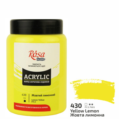 Фарба акрилова, Жовта лимонна, 400 мл, ROSA Studio (322419430)