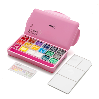 Набір гуашевих фарб Jelly Cup 18x30 мл, рожевий пластиковий пенал, HIMI