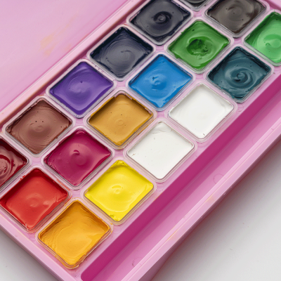 Набір гуашевих фарб Jelly Cup 18x30 мл, рожевий пластиковий пенал, HIMI